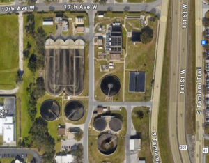 Aeriel photo of a water treatment facility.