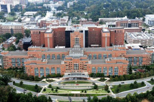 Photo of NIH's Building 10 complex in Bethesda.