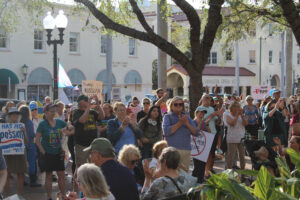 Crowd of anti-Trump protesters in downtown Sarasota near the Opera House.