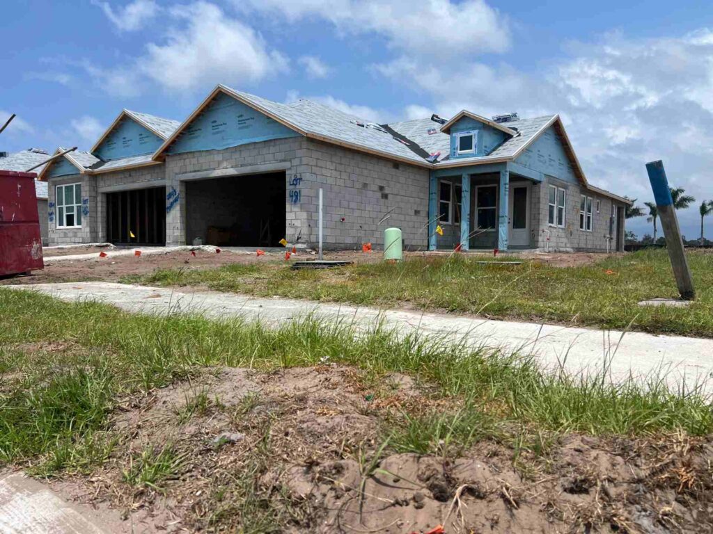 A single-story home under construction.