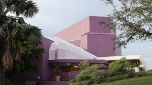The Van Wezel, a funky purple building.