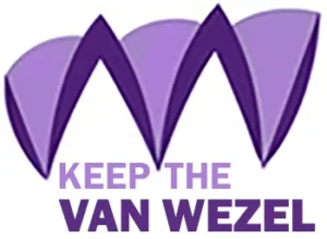 "Keep The Van Wezel" logo incorporating a purple zigzag shape.