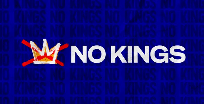 "No Kings" logo featuring a simple crossed-out drawing of a crown.