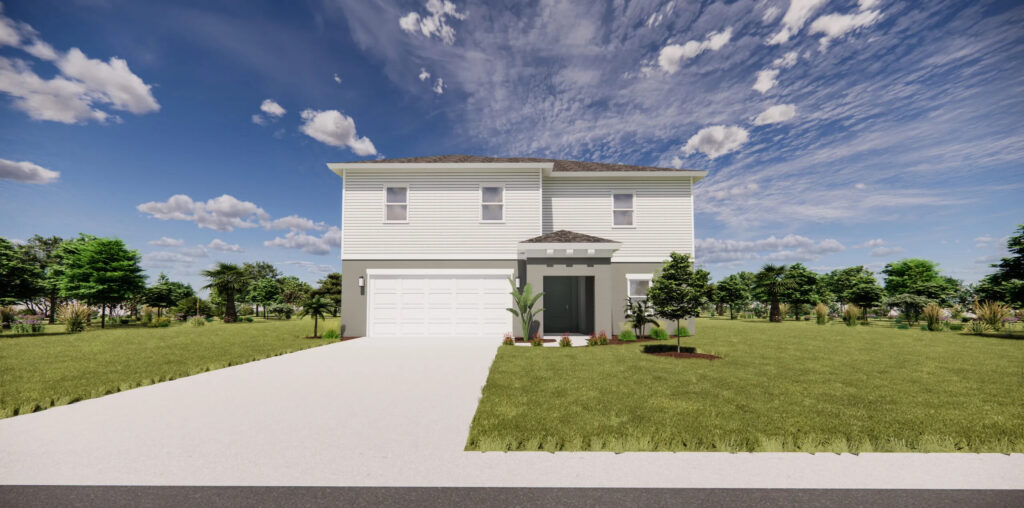 A bright contemporary home with an expansive lawn.