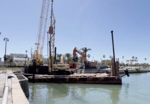 A photo of construction underway near the water by the Bay park.