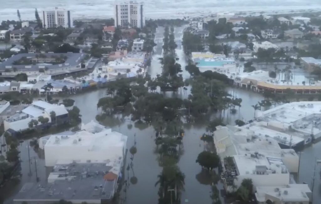 Aerial photo showing the flooded streets of Sarasota.