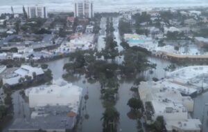 Aerial photo showing the flooded streets of Sarasota.