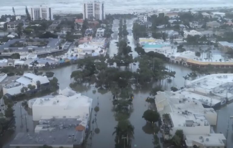 Aerial photo showing the flooded streets of Sarasota.