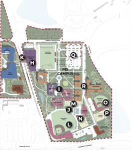 Master plan map of the eastern area of New College's campus.