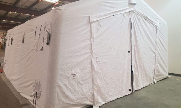 A large tent set up indoors.