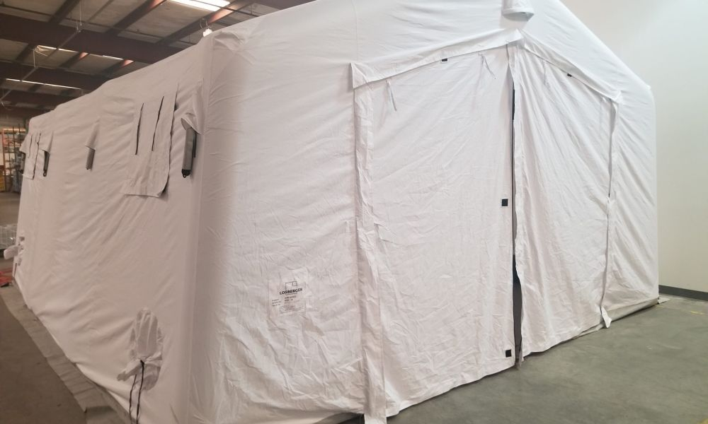 A large tent set up indoors.