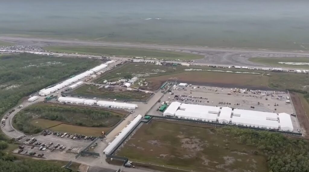 Aerial photo of the Alligator Alcatraz immigration detention camp.