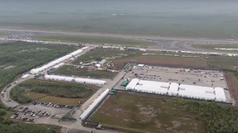 Aerial photo of the Alligator Alcatraz immigration detention camp.