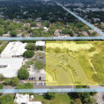 Aerial photo with the area of the proposed development highlighted in yellow.