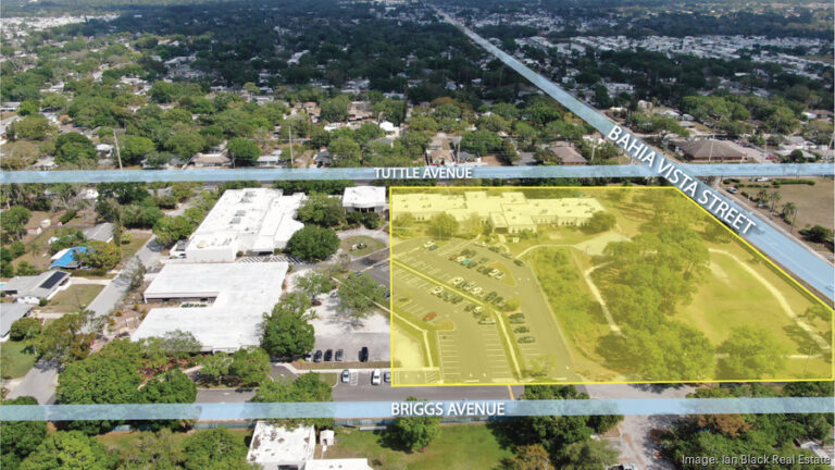 Aerial photo with the area of the proposed development highlighted in yellow.