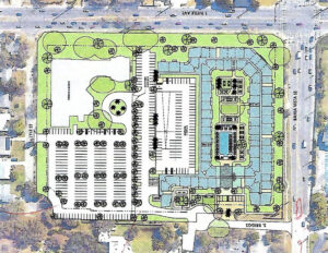 Map of a residential project depicting 275 units and ample parking space.