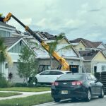 Ongoing construction of a row of single-family homes.