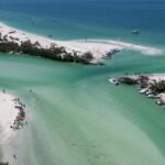 Aerial photo of Midnight Pass, a coastal inlet.