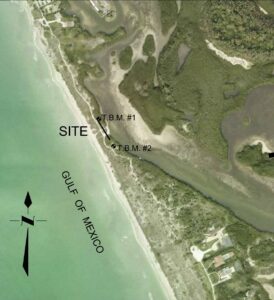 Labeled aerial photo pointing out the site of Midnight Pass.