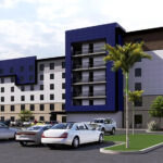Rendering of a six-story apartment building.