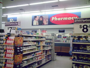 Inside of a pharmacy.
