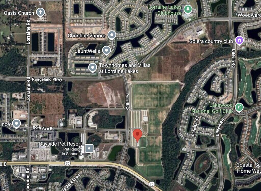 Map marking a parcel of land near SR 70 and the Lorraine Lakes community.