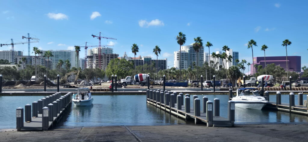 View from the boat ramp of a construction site across the Sarasota Boat Canal.