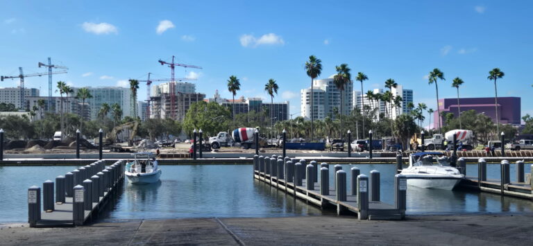 View from the boat ramp of a construction site across the Sarasota Boat Canal.