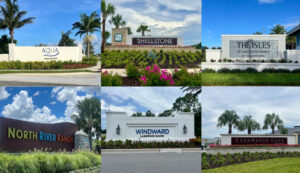 Signs outside communities called Aqua, Shellstone, The Isles, North River Ranch, Windward, and LakeHouse Cove.