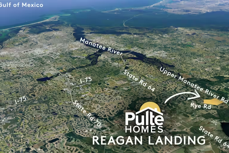 A map indicating a parcel of land near Rye Road and River Road labelled Pulte Homes Reagan Landing.
