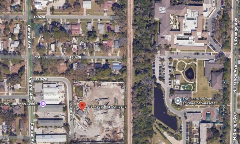 Google Maps overhead screenshot of the area around U.S. Recycling Company.