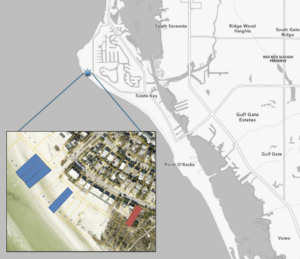 A map of Siesta Beach properties.