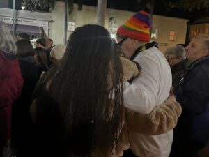 A crowd gathered in downtown Sarasota for a candlelit vigil.