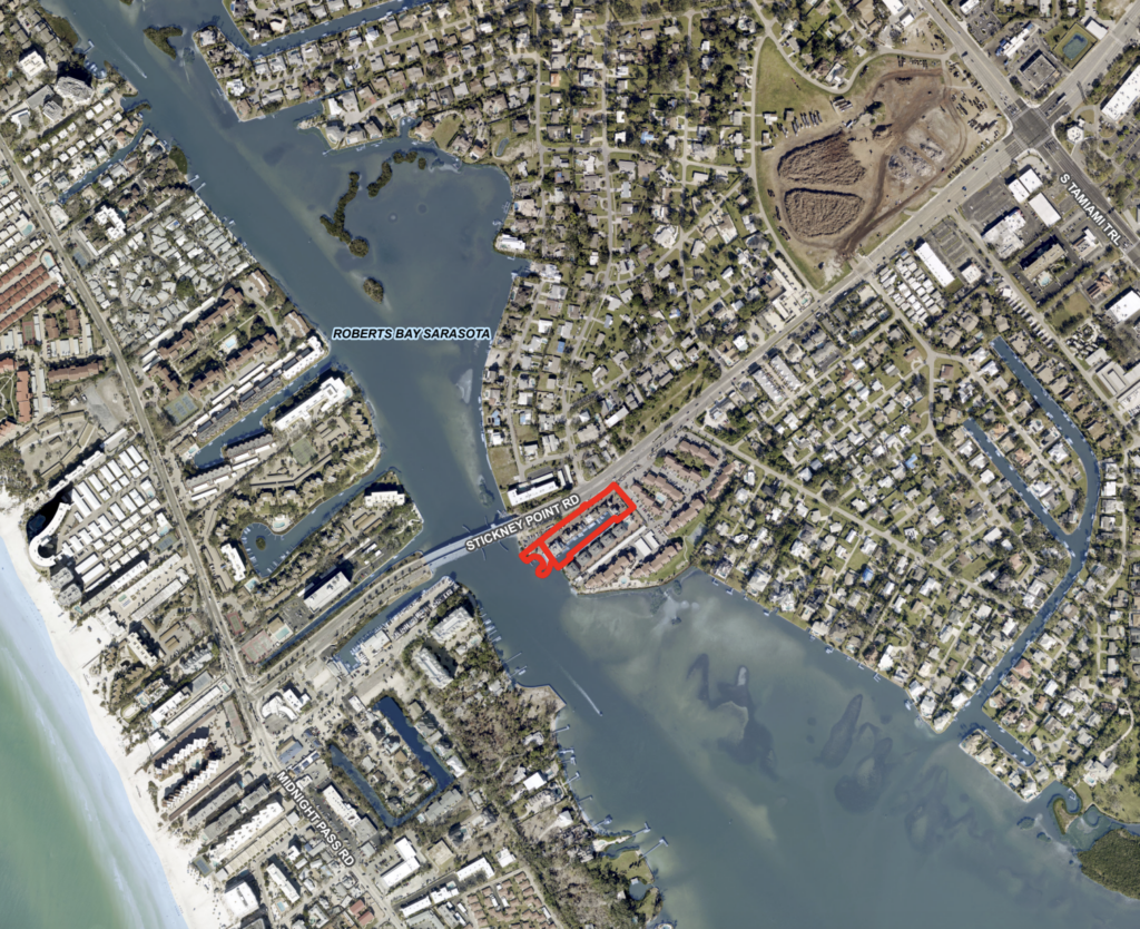 Map indicating the location of a boat launch adjacent to the Stickney Point bridge.