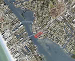 Map indicating the location of a boat launch adjacent to the Stickney Point bridge.