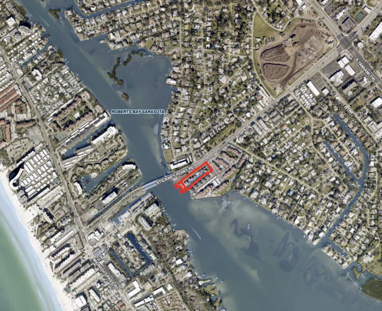 Map indicating the location of a boat launch adjacent to the Stickney Point bridge.