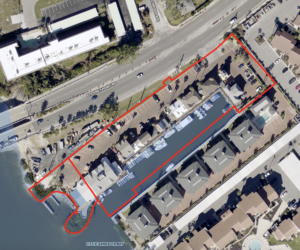 Zoomed-in map indicating the location of a boat launch adjacent to the Stickney Point bridge.
