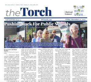 Front page of the second edition of Volume XXXVIII of The Torch, the Pine View student newspaper.