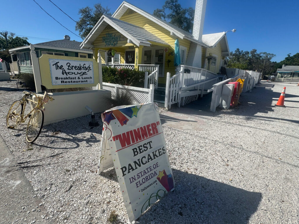 The Breakfast House restaurant. A sign out front declares them the winner of Dailynews.com's "Best Pancakes in State of Florida" competition.
