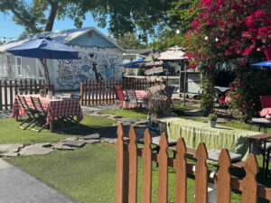 Outdoor dining space at Siegfried's Restaurant and German Biergarten.