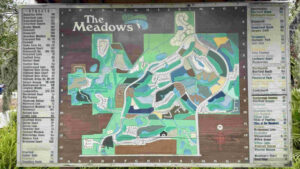 A posted map of a residential community called The Meadows.