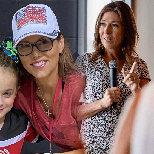 Photo of Teresa Dewitt smiling next to a photo of Heidi Brandt speaking into a microphone.