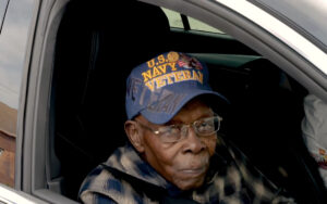 Eddie Shannon wearing a U.S. Navy Veteran hat.