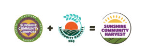 A graphic illustrates that Sunshine Community Compost plus Community Harvest SRQ equals Sunshine Community Harvest.