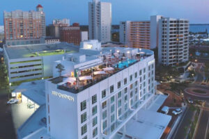 Aerial photo of Art Ovation downtown.
