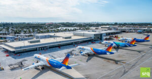 A row of Allegiant Air planes at the new concourse at SRQ.