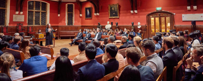 A full crowd at an Oxford Union debate.