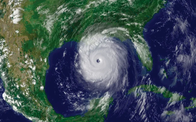 Satellite image of a hurricane in the Gulf of Mexico.