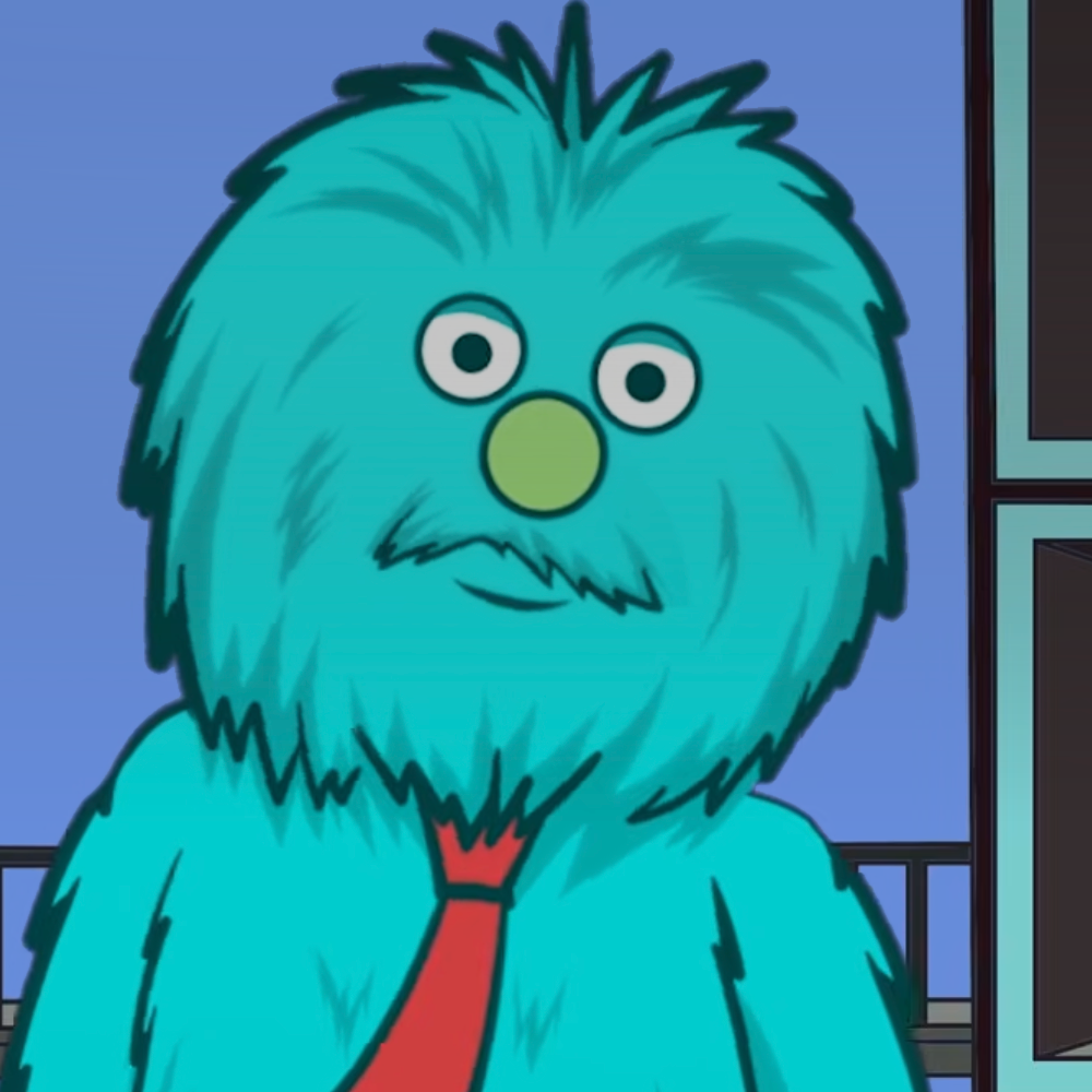 Illustration of KVO, a blue furry mascot wearing a tie.