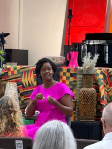 Angie Nixon speaking at MCC Church.